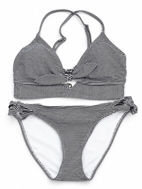 Xhilaration Dark Blue & White Striped Halter Knot Bikini